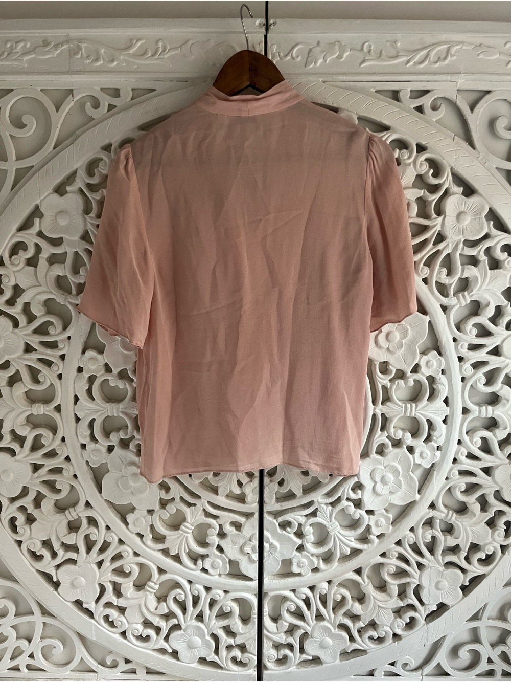 Aritzia Little Moon Blush Pink Tie Neck Puff Sleeve Blouse XS - Picture 3 of 4